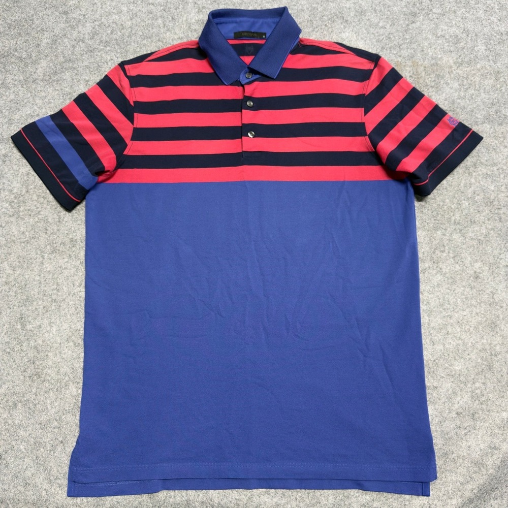 Greyson Striped‎ Polo Shirt Medium Blue Red Short Sleeve Pima Cotton Mens